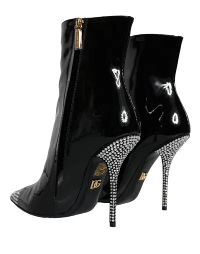 Shop Dolce & Gabbana Black Patent Leather Crystal Heel Boots Women's Shoes