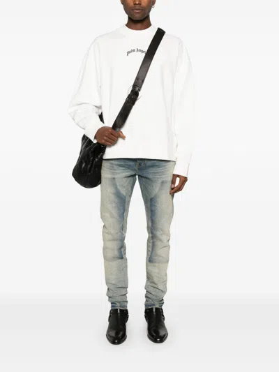 Shop Palm Angels Sweatshirt With Curved Logo In 0310 Off White Black