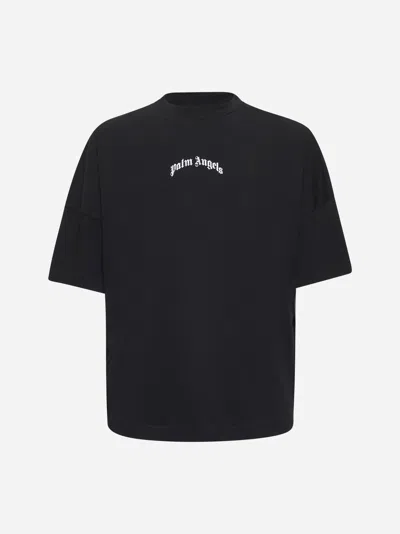 Shop Palm Angels Black Cotton Oversized Curved Logo T-shirt
