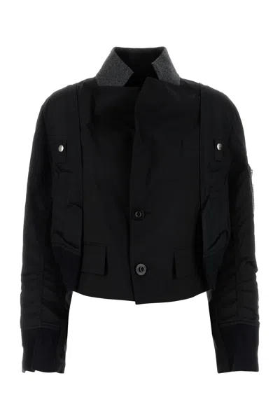 Shop Sacai Black Twill Jacket