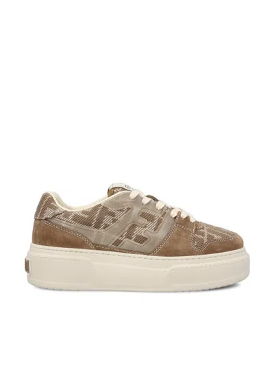 Fendi Match Canvas And Suede Low-top Sneakers In Cloudy