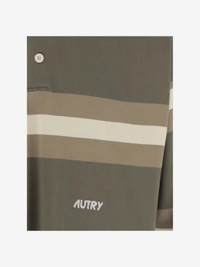 Autry Cotton Polo Shirt With Striped Pattern And Logo