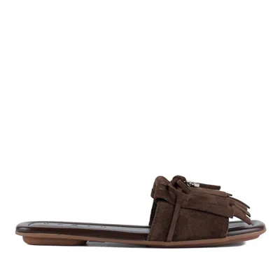 Hogan Sandalo H685 With Fringe In Brown Suede In Brown