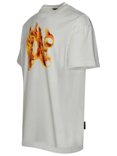 Shop Palm Angels 'burning Monogram' White Cotton T-shirt