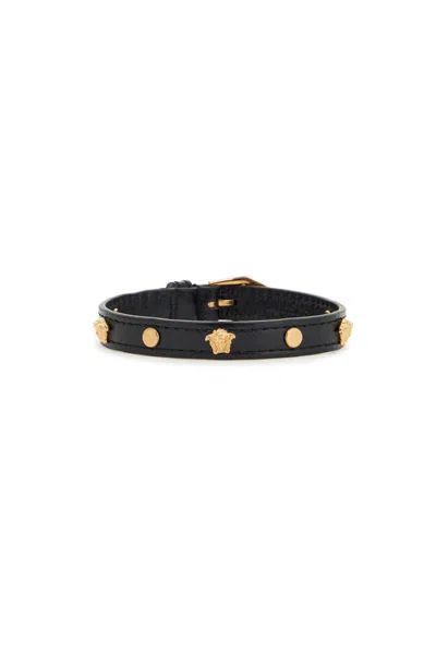 Shop Versace Medusa Leather Bracelet In Black