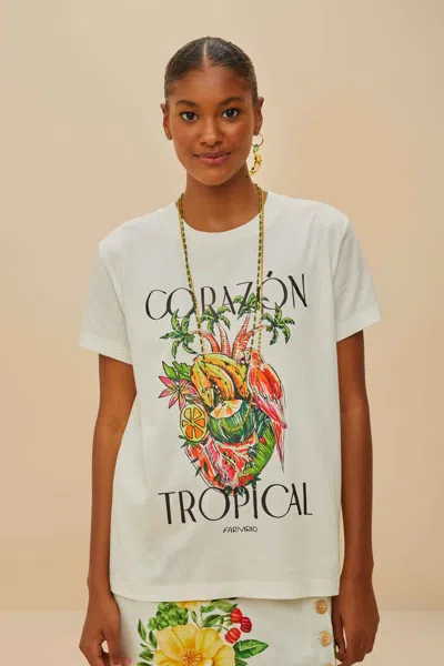 Farm Rio Active Off-white Corazón Tropical Organic Cotton T-shirt