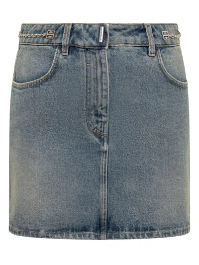 Givenchy Blue Chain Link Denim Miniskirt