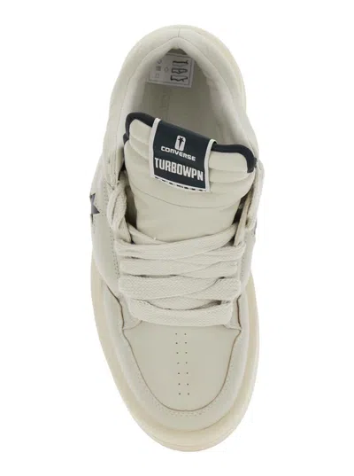 Rick Owens Drkshdw 'turbowpn' White Low Top Sneakers With Logo Detail And Elongated Tongue