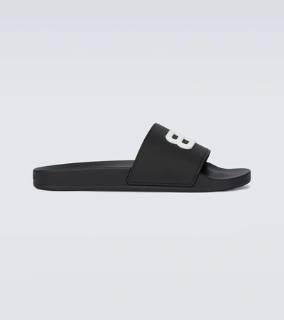 Balenciaga Glow-in-the-dark Bb Logo Slides In Black White