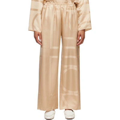 Totême Beige Silk Monogram Pj Lounge Pants In Ivory Monogram
