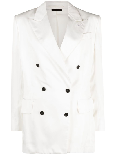 Tom Ford Fluid Double-breasted Satin Blazer In White