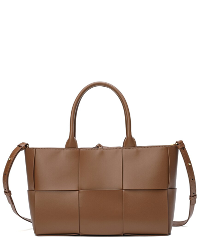 Tiffany & Fred Woven Smooth Leather Tote In Orange Stripe